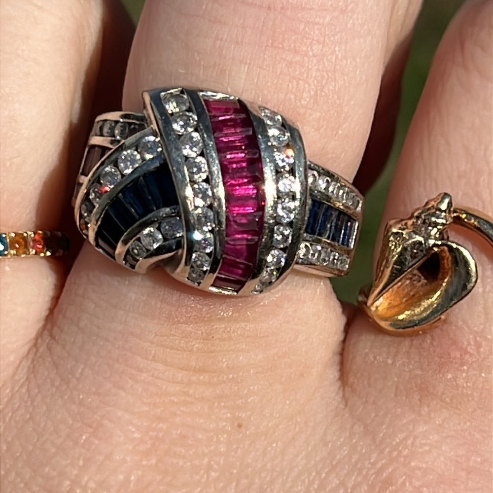 Twisted ruby, sapphire & diamond ring - Picture 12 of 13